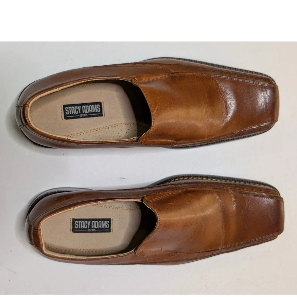 Stacy Adams Mens 24363-221 Brown Leather Square Toe Slip On Dress Loafers Siz 9M